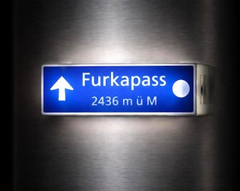 Furkapass LED Lightbox Fridge Magnet | Alpine Road Sign | Motion Sensor USB Rechargeable Night Light | Mountain Pass Decor | 3D Printed