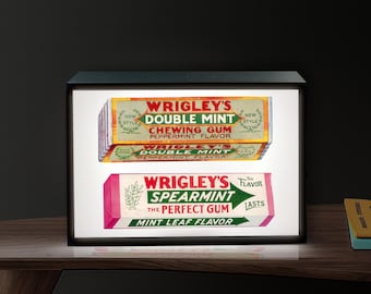 Vintage Wrigley's Gum Lightbox: 3D Printed LED Light Up Sign Retro Advertising Wall Art