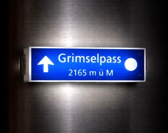 Grimselpass LED Lightbox Fridge Magnet | Alpine Road Sign| Motion Sensor USB Rechargeable Night Light | Mountain Pass Decor | 3D Printed