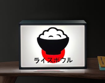 Japanese Rice Bowl Lightbox: Retro LED Desk Lamp, 3D Printed Japan decor Wall Art