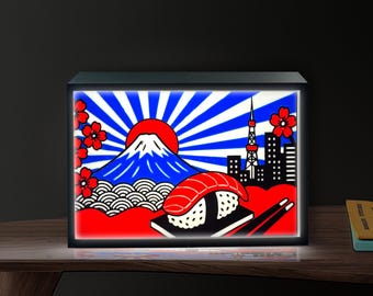 Fuji Berg & Sushi Lightbox: 3D Gedruckte japanische Wandkunst, USB Powered Japan Dekor Wandkunst