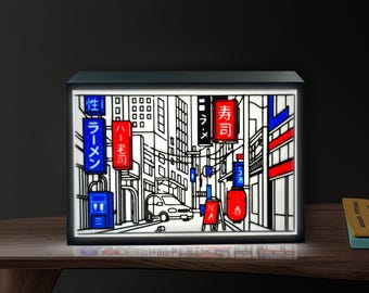 Tokyo Street Lightbox: 3D Printed Retro Wall Decor Japan decor Wall Art