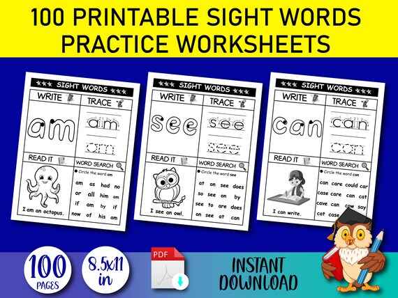 100 Printable Sight Words Practice Worksheets My 1st 100 | Etsy