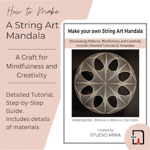 Digital String Art Mandala Template & Tutorial (A4, 12&quot;x12&quot; Sizes), DIY String Art Pattern for 3D Mandala Wall Hanging, Eclectic Wall Decor