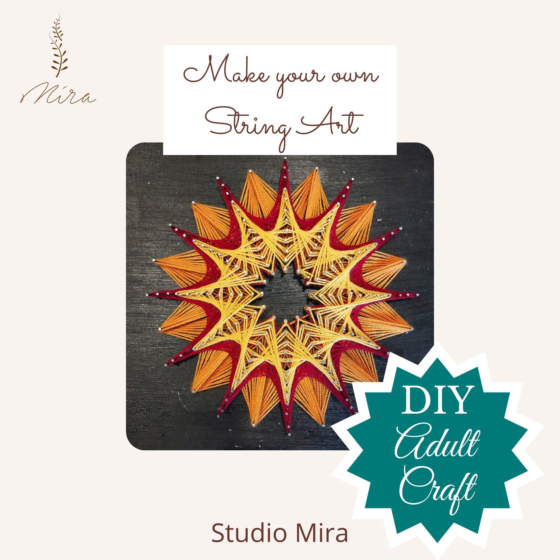DIY Sun Mandala, Star String Art Kit for Adults, DIY Mantle Decor