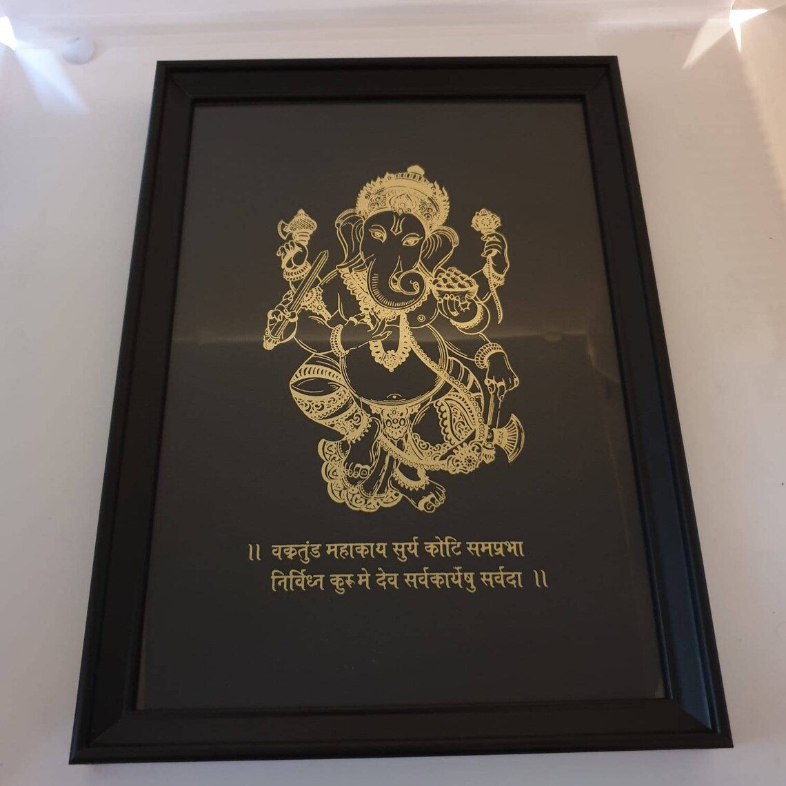 Lord Ganesha &amp; Mantra Gold Foil Print Framed Hindu God and | Etsy