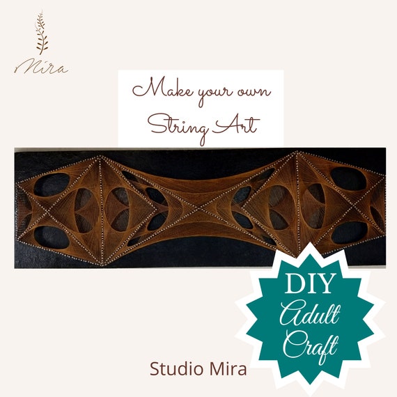 DIY String Art Kit, Large Wooden Abstract Geometric Wall Decor Size 24x8,  Adult Fractal Art Kit, Unique Mindful Meditative Gift for Adults 