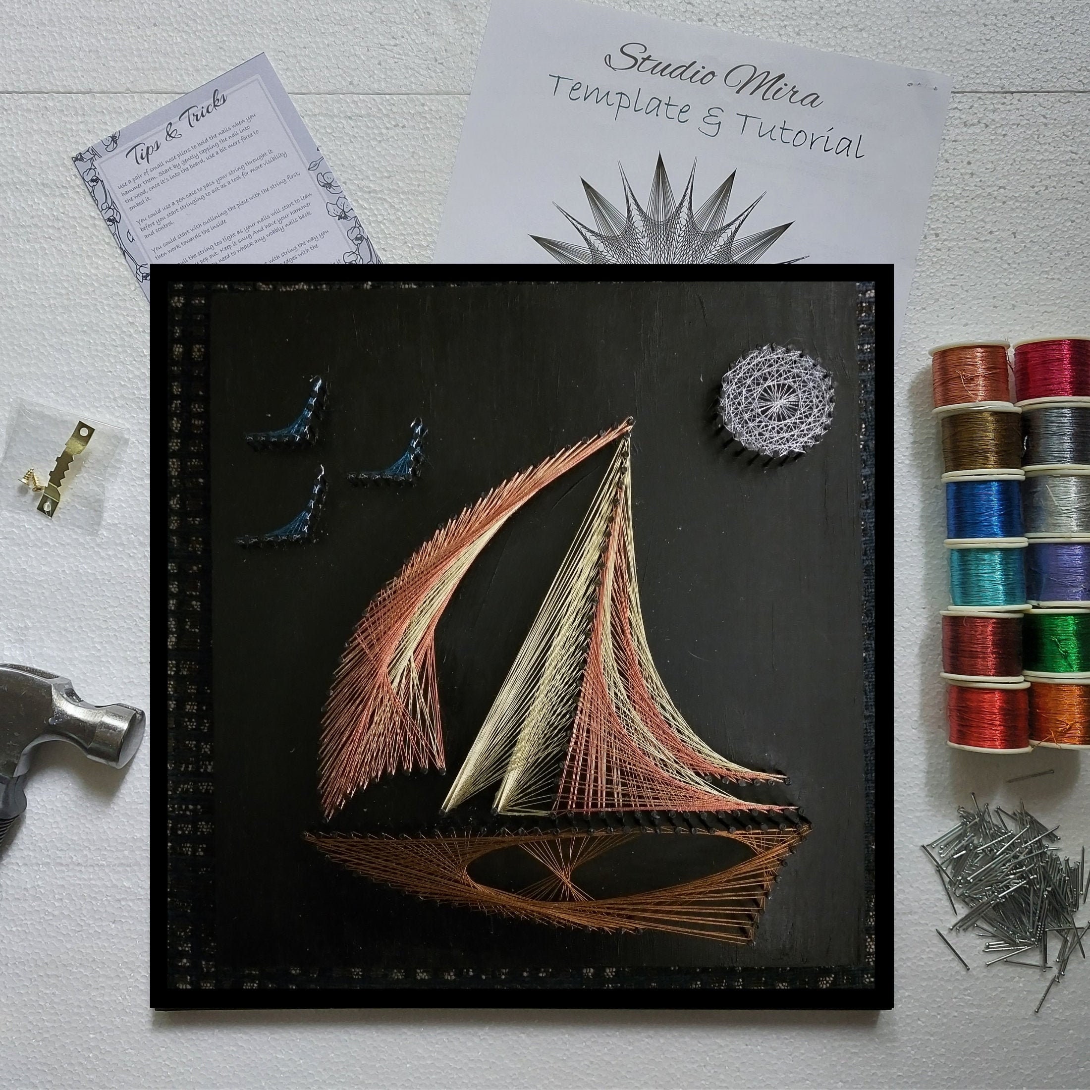 DIY String Art Nautical Sailboat Wall Art Kit Make Your Own Etsy