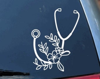 Nursing, Dr, CNA Stethoscope Flower Decal, Scrub Life Decal, Cute Nurse Decal, Nursing Gift, Nursing Sticker, Graduation Gift, Car Sticker