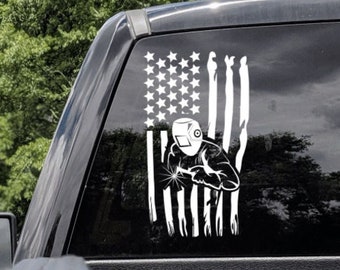 American Welder Flag Truck Decal: Vertical Welding Gift