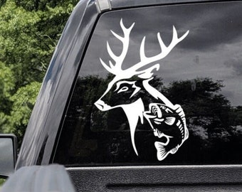 Deer and Bass Truck Decal, Hunting Truck Decal, Fishing Truck Decal, Hunting Truck Sticker, Hunting Gift, Fishing Gift