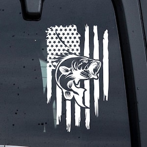 Distressed Tattered American Flag Bass Fish Fishing Car Truck