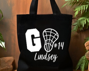 Personalized Lacrosse Tote Bag: Custom Name & Number, Cotton Sport Bag