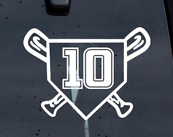Custom Jersey Number Home Plate Decal: Baseball Softball Car Window Sticker