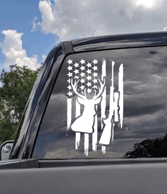 Deer and Rifle Hunting Car Sticker, Hunting Truck Sticker, Buck