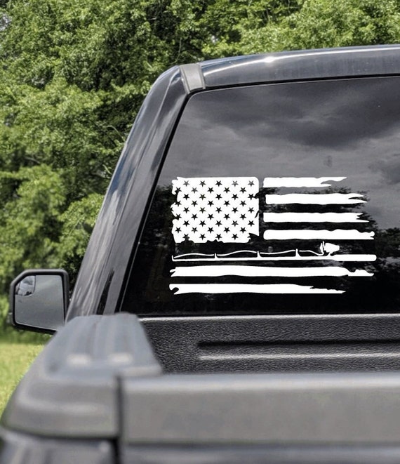 U.S. Flag With Fishing Pole Stripes Truck Decal, Fishing Truck