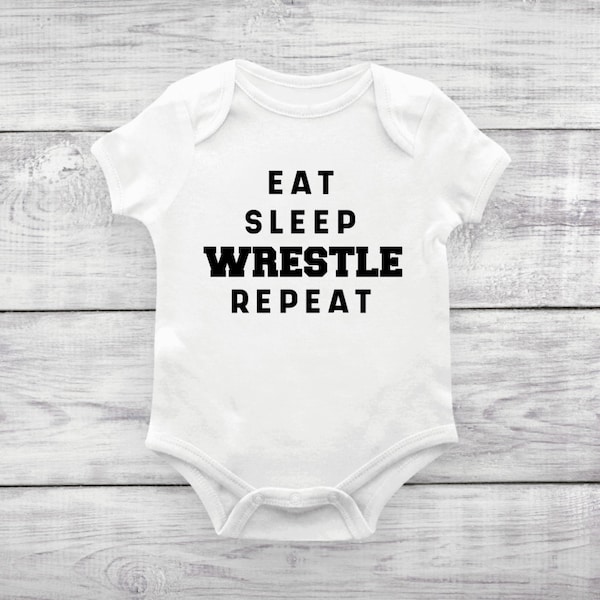 Eat Sleep Wrestle Repeat Baby One Piece, Wrestling Baby Fan Tee, Cute Wrestling Baby Bodysuit, Wrestling Baby Shower Gift