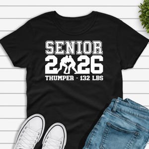 Personalized Wrestling Senior T-Shirt: Custom Name, Preshrunk Cotton