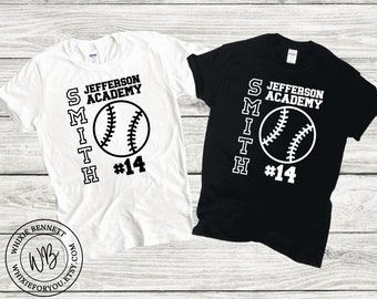 Custom Baseball T-Shirt: School, Club, Name & Number