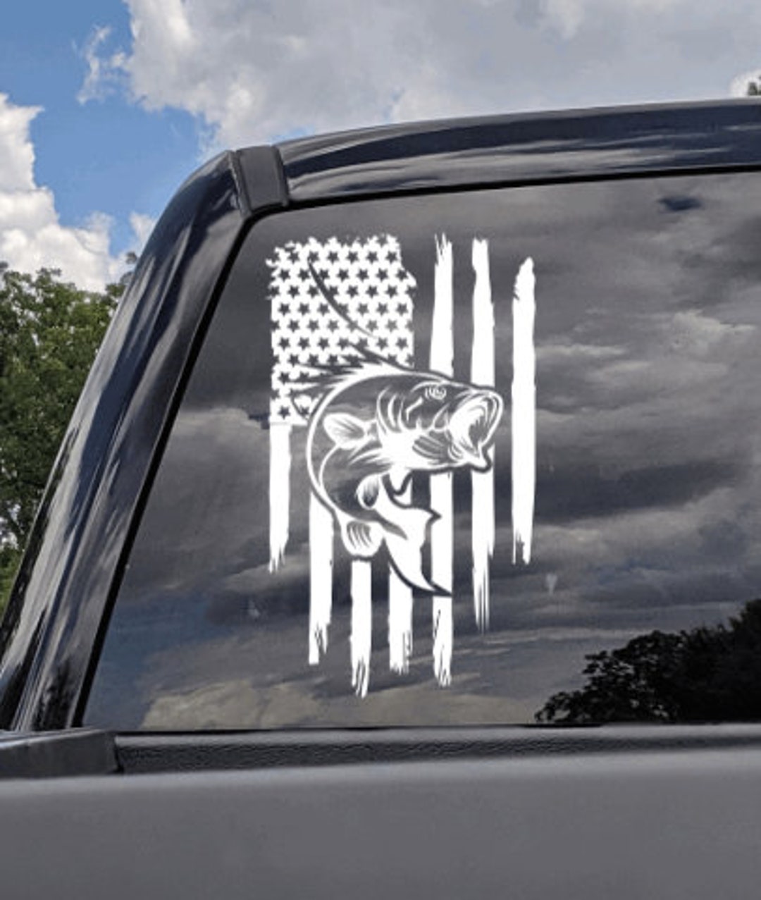 U.S. Flag Vertical With Bass Fish Truck Decal -  Canada