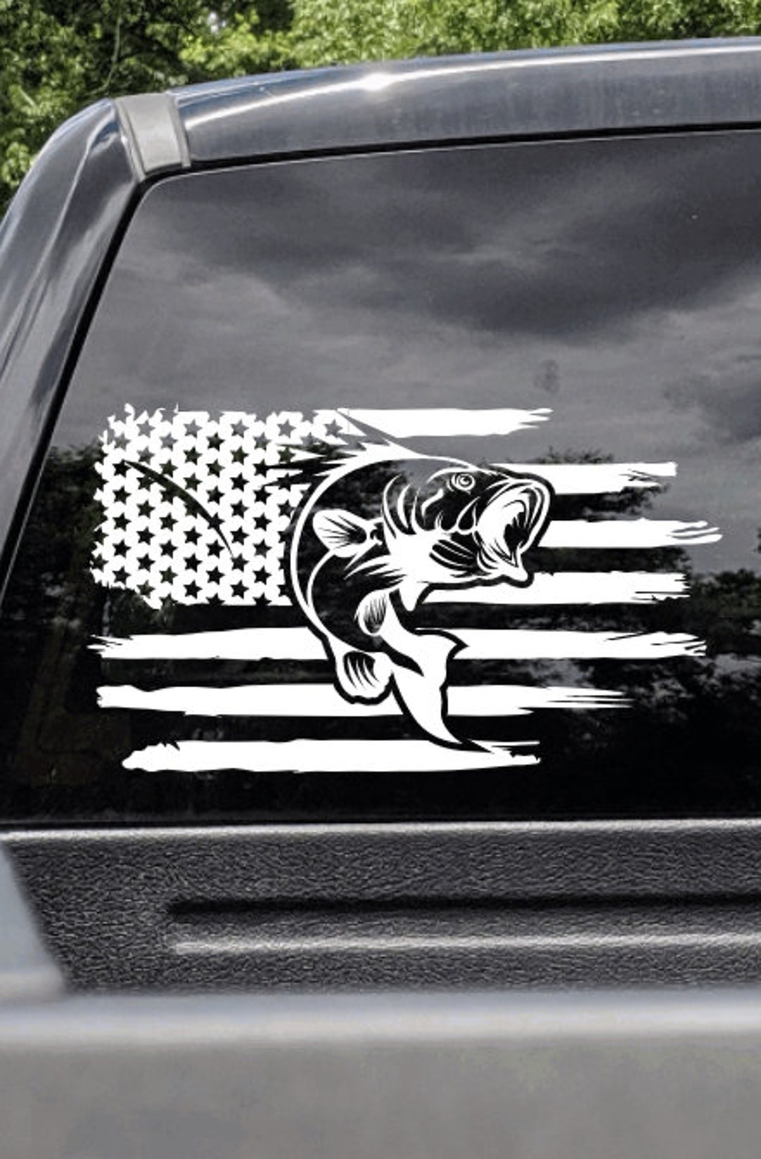 U.S. Flag Straight With Bass Fish Truck Decal, Fishing Gifts for Her