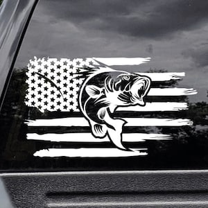 U.S. Flag Vertical With Bass Fish Truck Decal 