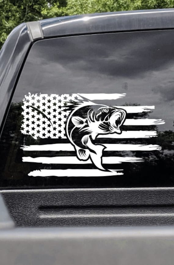 U.S. Flag Straight With Bass Fish Truck Decal, Fishing Gifts for Her,  Fishing Gifts for Him, Bass Fishing Stickers, American Flag Stickers 