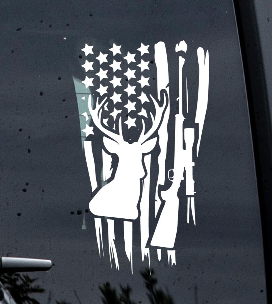 Deer Hunting Car Sticker, American Flag Rifle Decal - Etsy