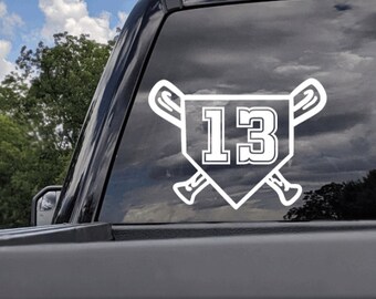 Baseball Softball Jersey Number Decal: Vehicle Window Sticker