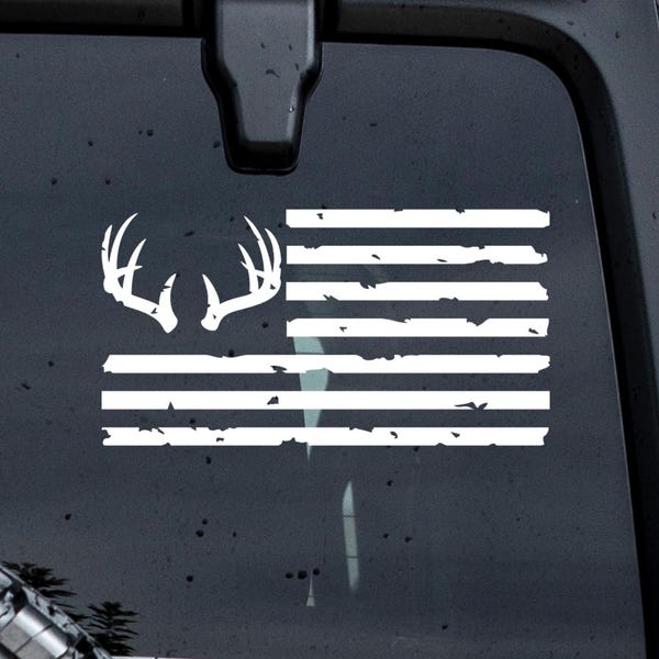 Deer Antler Flag Decal: Hunting Sticker