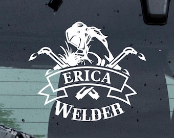 Personalized Woman Welder Decal: Custom Name Sticker