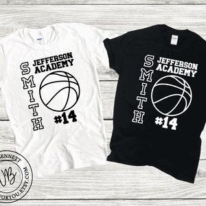 Basketball T-Shirt with School or Club and Name and Number CUSTOM, Basketball T-Shirts, Basketball Mom Shirts, Basketball Gifts