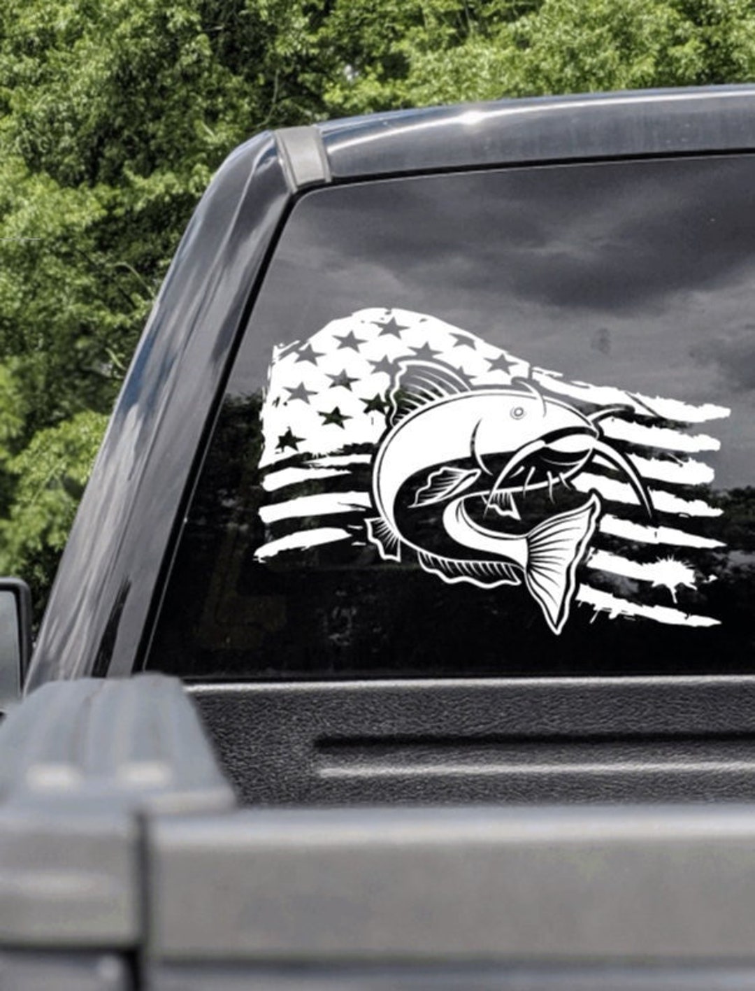 U.S. Flag With Catfish Truck Decal, American Flag Fishing Truck Sticker,  Catfish Decals, Catfish Stickers, Fishing Gifts 