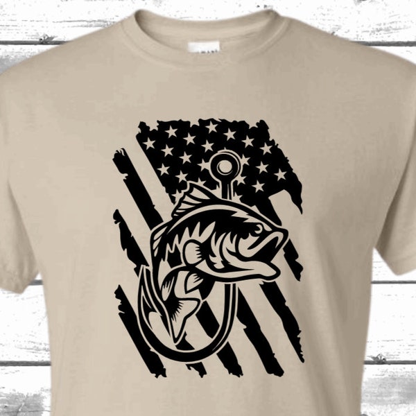 USA Fishing Flag with Bass and Hook Shirt, Fishing Flag Tee, Fishing Flag Tshirt, Fishing Gifts for Him, Fishing Gifts for Her