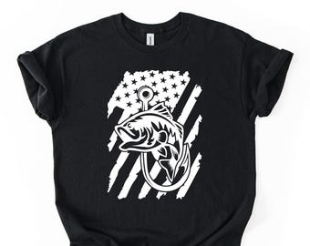 USA Fishing Flag T-Shirt: Bass and Hook Graphic Tee