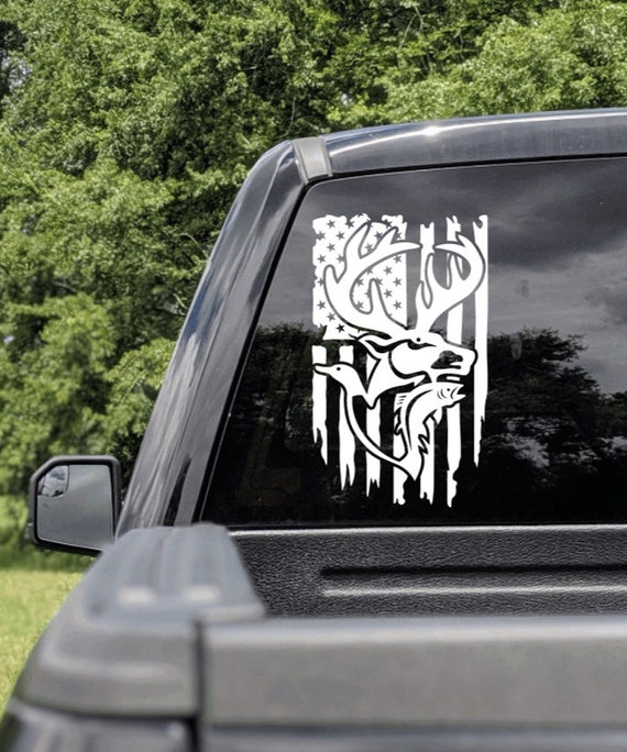 US FLAG Fishing and Hunting, Vertical Flag, Truck Decal, Car