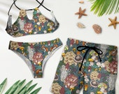 Mushroom Bikini, Mushroom Pattern Summer Vacation 2-piece Bikini And Short, Beach Swimmsuit For Women, Beach Short For Men