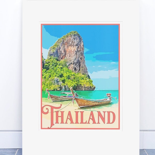 Thailand Travel Poster, Vintage Style Poster, Home, Beach Print, Wall Art, Travel, Vacation, Home, Souvenir, Frame Not Included