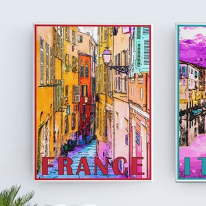 France Travel Poster, Vintage Serigraph Style Poster, Wall Art, Travel, Vacation, Souvenir, Frame Not Included