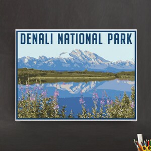 Denali National Park Travel Poster, Vintage Serigraph Style Poster, Wall Art, Travel, Vacation, Souvenir, Frame Not Included