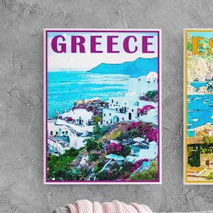 Greece Travel Poster, Vintage Serigraph Style Poster, Wall Art, Travel, Vacation, Souvenir, Frame Not Included