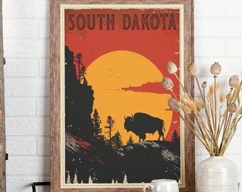 South Dakota Travel Poster, Vintage Style Poster,Home,  Wall Art, Travel, Vacation, Home State, Souvenir, Frame Not Included