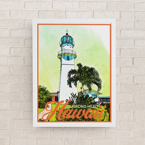 Hawaii Travel Poster, Vintage Style Print, Decor, Diamond Head Lighthouse, Wall Art, Travel, Vacation, Home, Souvenir, Frame Not Included