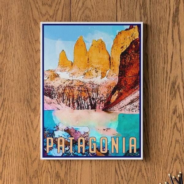 Patagonia Travel Poster, Vintage Ink And Watercolor Style Poster, Argentina Print, Wall Art, Travel, Vacation, Souvenir, Frame Not Included