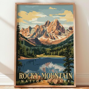 Rocky Mountain National Park Travel Poster, Vintage Serigraph Style Poster, Wall Art, Travel, Vacation, Souvenir, Frame Not Included