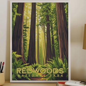 Redwoods National Park Travel Poster, Vintage Serigraph Style Poster, Wall Art, Travel, Vacation, Souvenir, Frame Not Included
