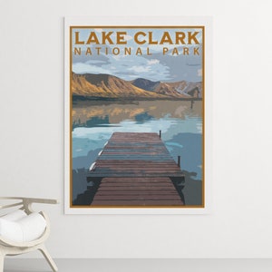 Lake Clark National Park Travel Poster, Vintage Serigraph Style Poster, Wall Art, Travel, Vacation, Souvenir, Frame Not Included