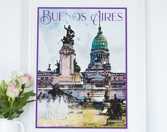 Vintage Buenos Aires Travel Poster: Argentina Wall Art