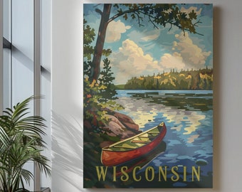 Wisconsin Travel Poster, Vintage Style Poster,Home,  Wall Art, Travel, Vacation, Home State, Souvenir, Frame Not Included