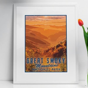 Great Smoky Mountains National Park Travel Poster, Vintage Serigraph Style Poster, Wall Art, Travel, Vacation, Souvenir, Frame Not Included